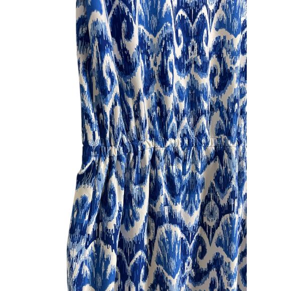 Coolibar Blue Geometric Print Jersey Dress Medium Long Sleeve UPF 50+ Beach Pool - Picture 5 of 9